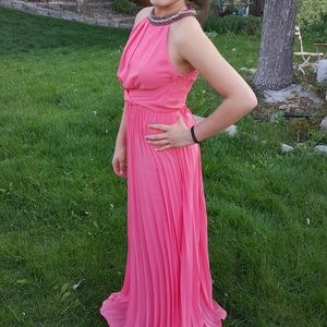 Long halter fit salmon dress